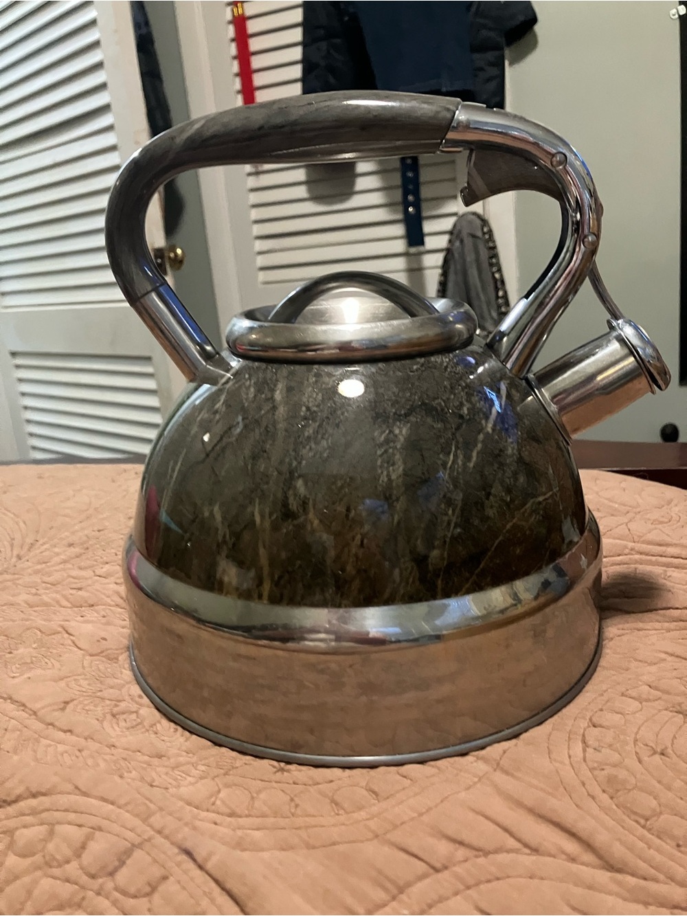 Stainless Steel Marble-Pattern Whistling Kettle - Gray